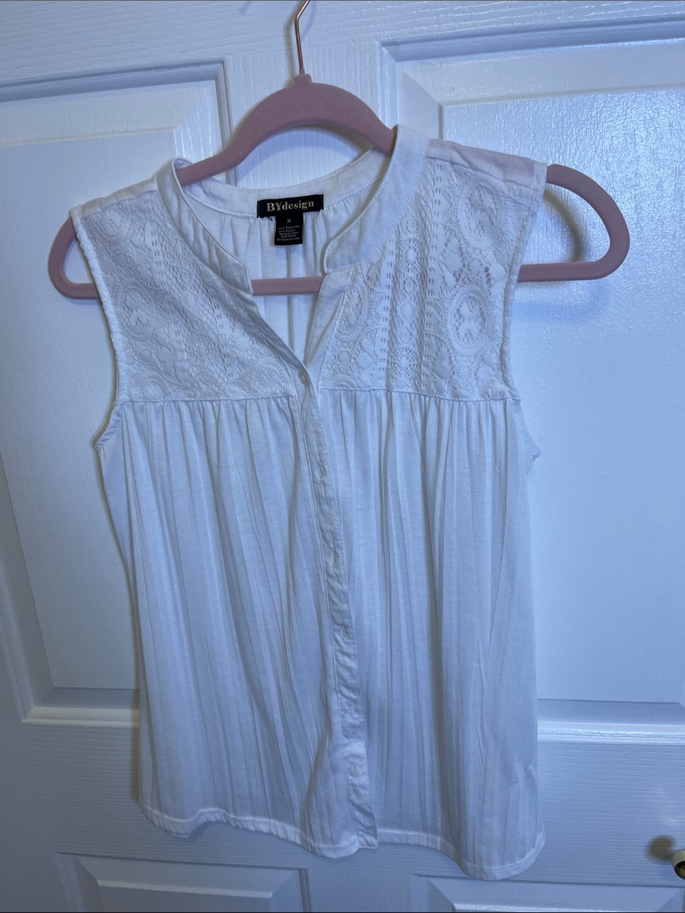 By Design  White Sleeveless Lace Yoke with Button-Front Top